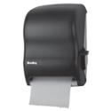 Surface-Mounted Lever-Operated Towel Dispenser with translucent high-impact plastic black cover, speckled gray base and black plastic handle - Model 2495