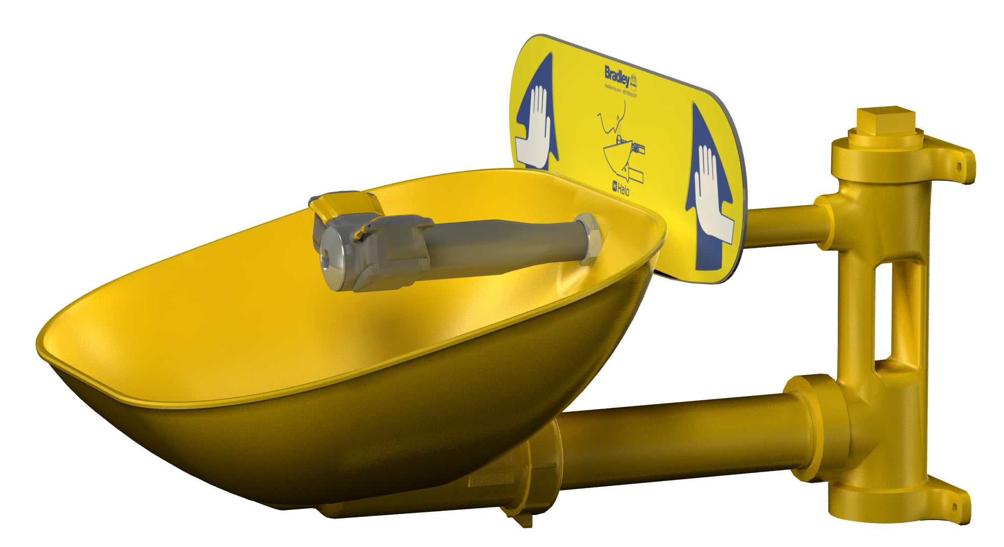 Wall-Mounted Halo Eyewash with yellow impact-resistant plastic bowl and hand activation - Model S19224EW