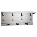 satin finish stainless steel utility shelf with 4 hooks and 3 broom/mop holders - Model 9933