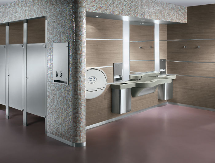 MG2 lavatory system application image with toilet partitions