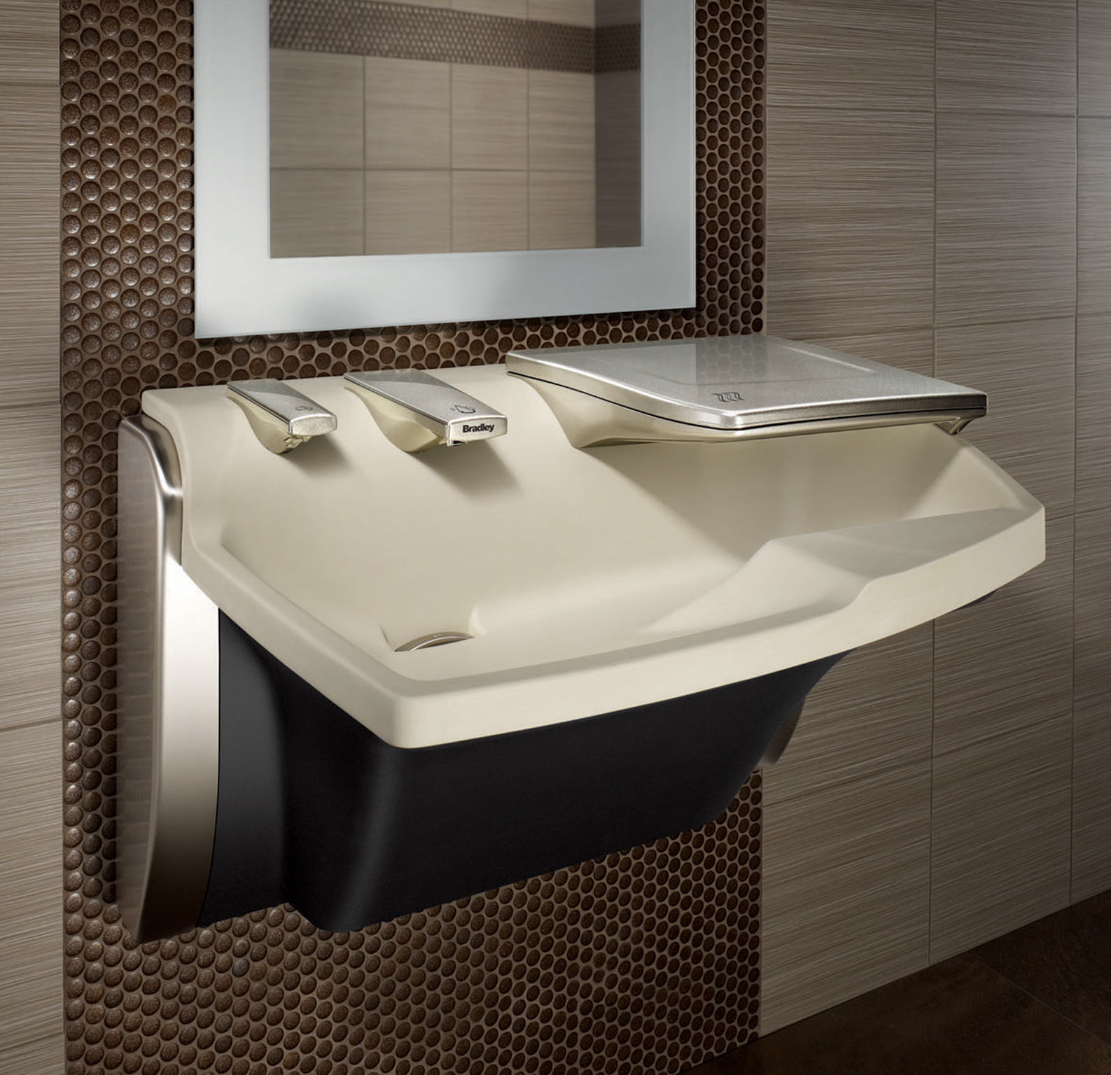 Advocate Lavatory System AV-Series combines soap, water, and hand drying into one fixture