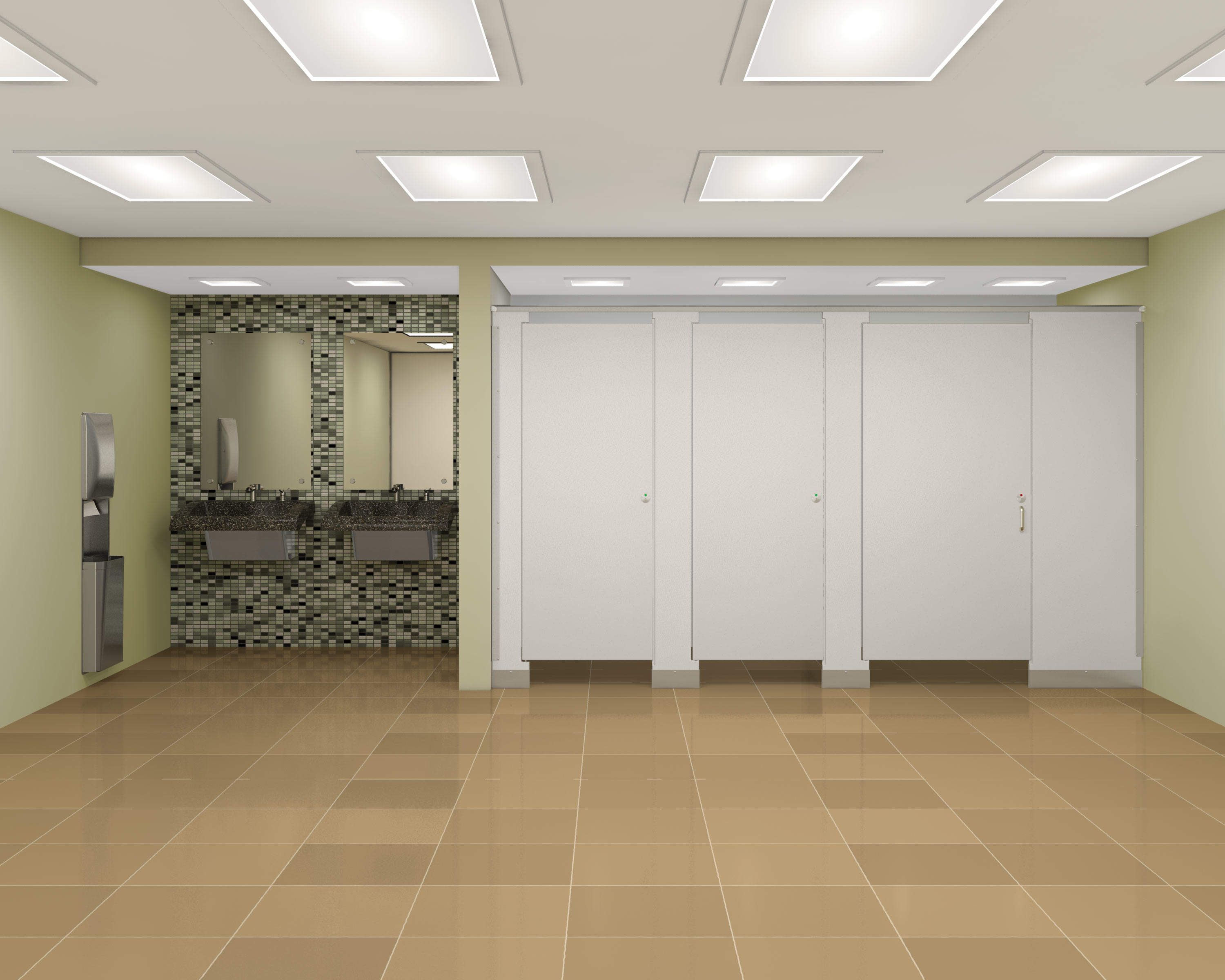 light green restrooms with bradmar solid plastic finish in a No-Site® configuration for added privacy