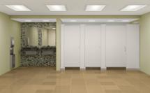 light green restrooms with bradmar solid plastic finish in a No-Site® configuration for added privacy