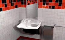 3-in-1 Advocate AV-series sink with co-located soap water and hand drying at a sandwich store restroo