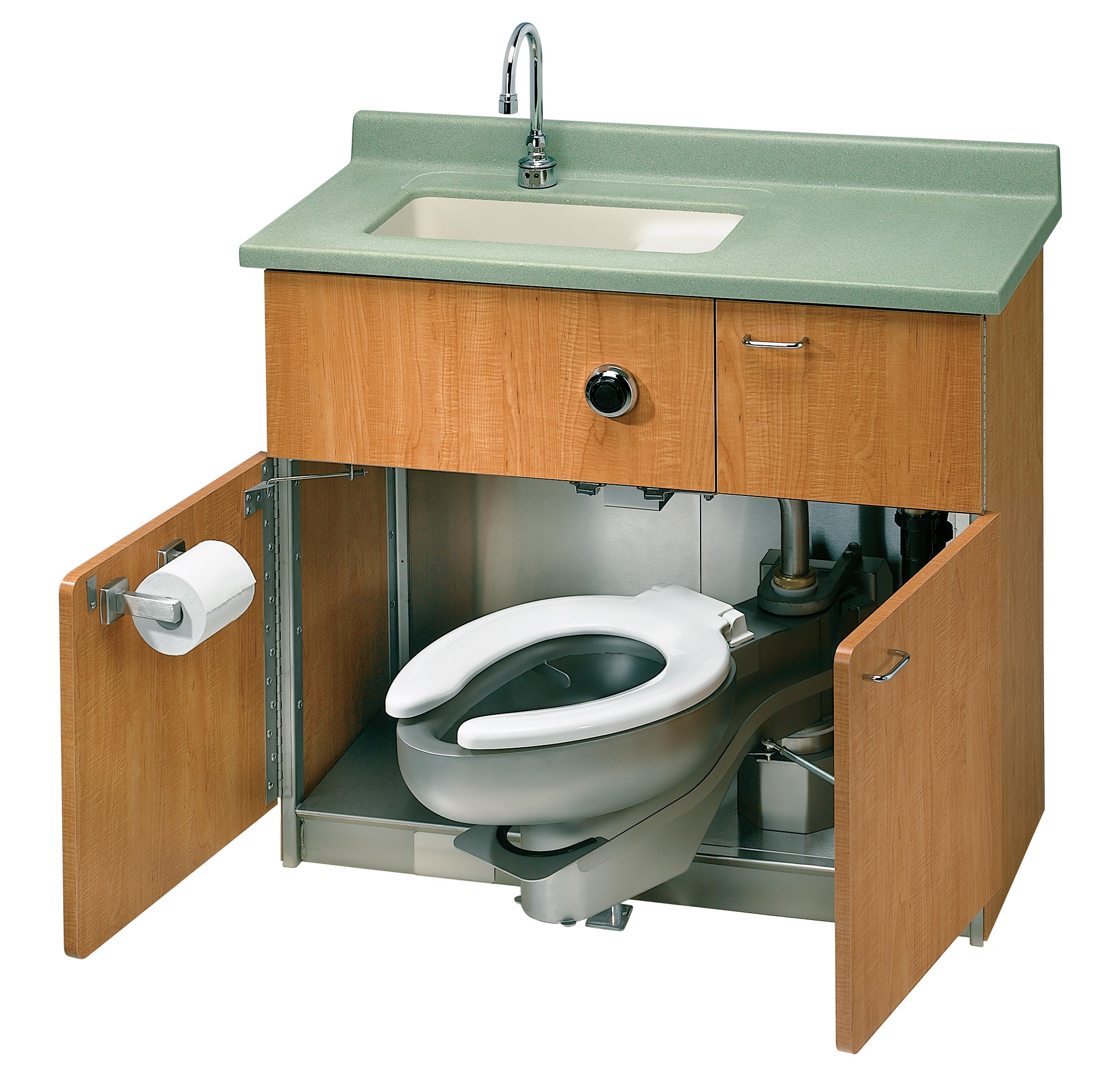 Patient Care Cabinet including sink and stowable toilet shown open - Model LC700