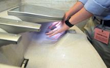 3-in-1 Advocate AV-series sink with co-located soap water and hand drying in a hospital