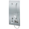 ADA Compliant Recess-Mounted Stainless Steel Wall Shower complete with Curtain & Hooks, Diverter Valve, Hand-Held Hose Spray, Reversible Phenolic Shower Seat and L-Shaped Grab Bar - Models HN200