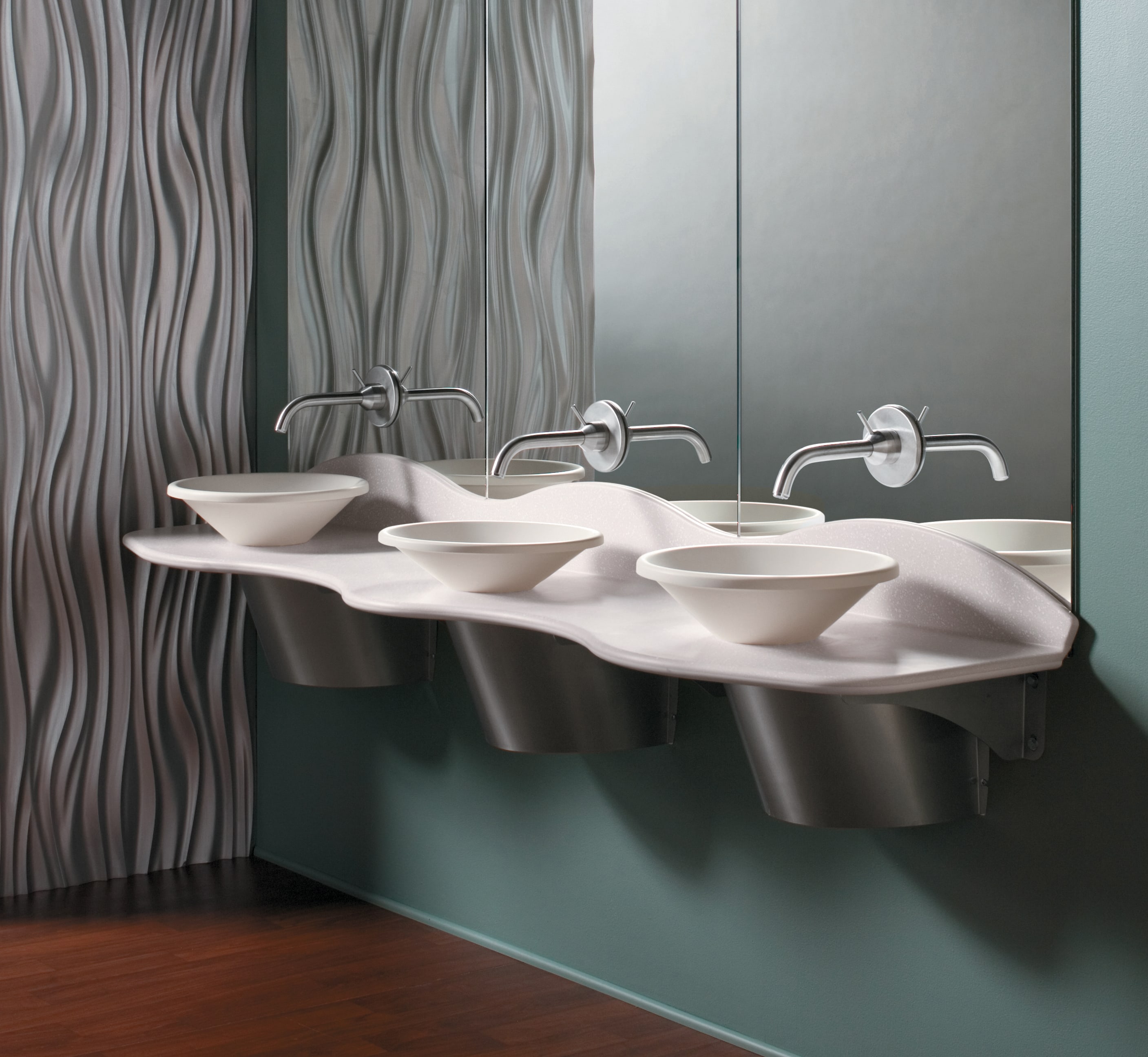 OmniDeck 3-Station Lavatory System with Vessel Bowls - Model LD-3072-3