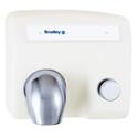 Aerix Surface-Mounted Push Button-Operated Warm Air Hand Dryer with white porcelain enamel coated cast-iron cover, fixed chrome-plated zamak nozzle and chrome-plated zamak push button - Model 2904-28
